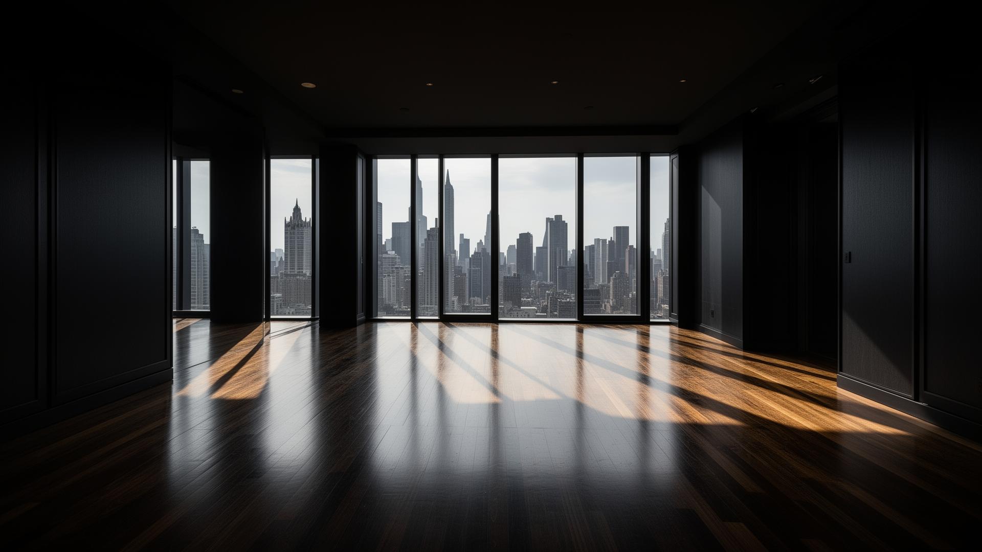 Empty luxury apartment overlooking the Los Angeles skyline